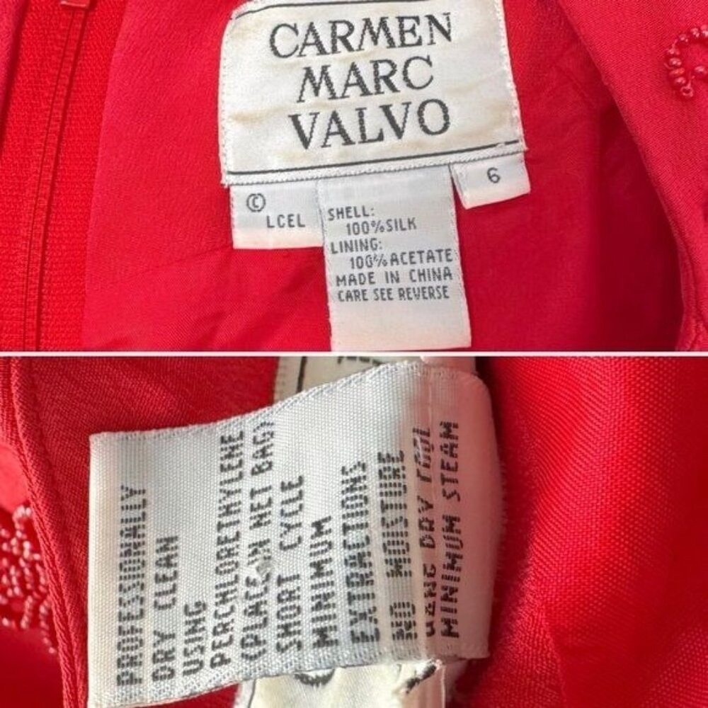 Carmen Marc Valvo silk vintage red floral sequin sheath dress 6 formal - Picture 12 of 13